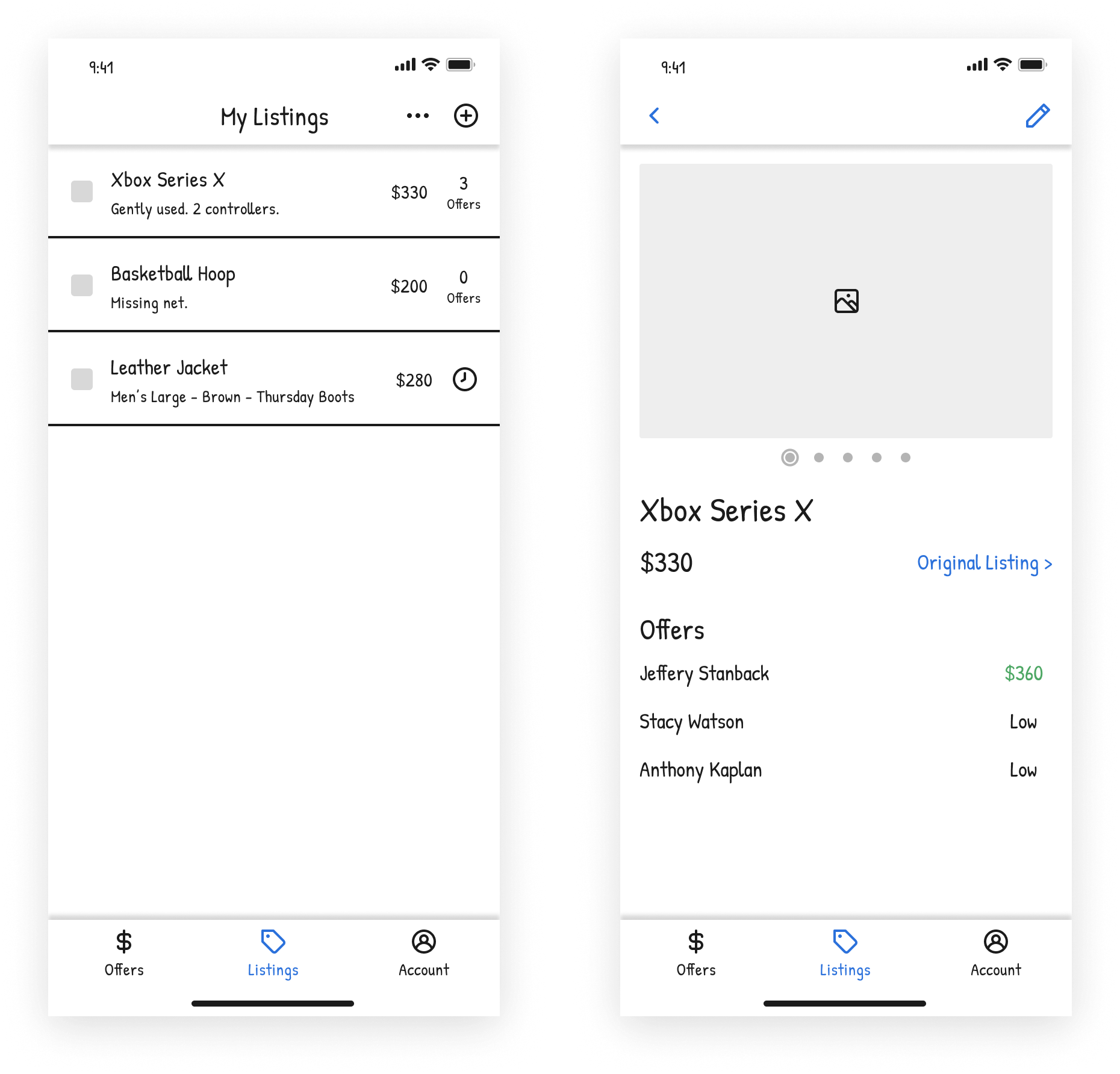 negotiation app low-fidelity prototype